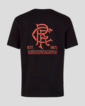 Back view of black UNISEX Rangers x Art of T-shirt with coral crest graphic and EST 1872