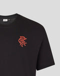 Close up of black Rangers x Art of T-shirt with coral crest logo on the left chest