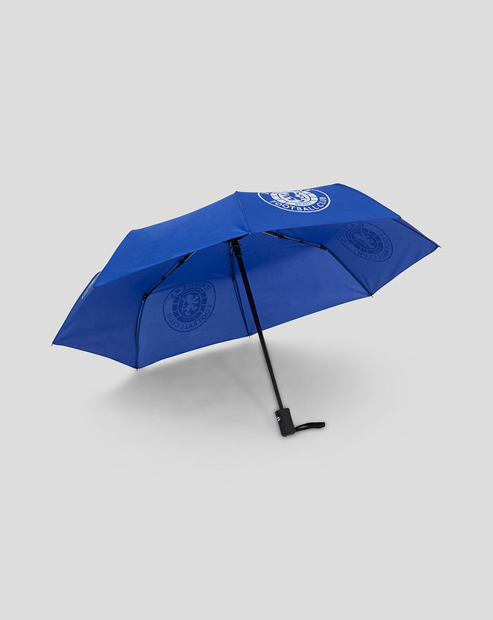 Blue telescopic umbrella with Rangers Football Club crest on the canopy