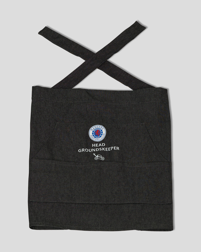 Rangers gardening apron with crossback straps and circular club badge on the front