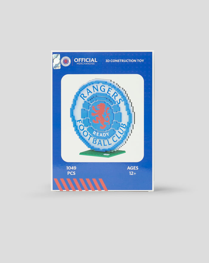 BRXLZ Crest construction toy box showing a brick built Rangers crest on blue packaging.