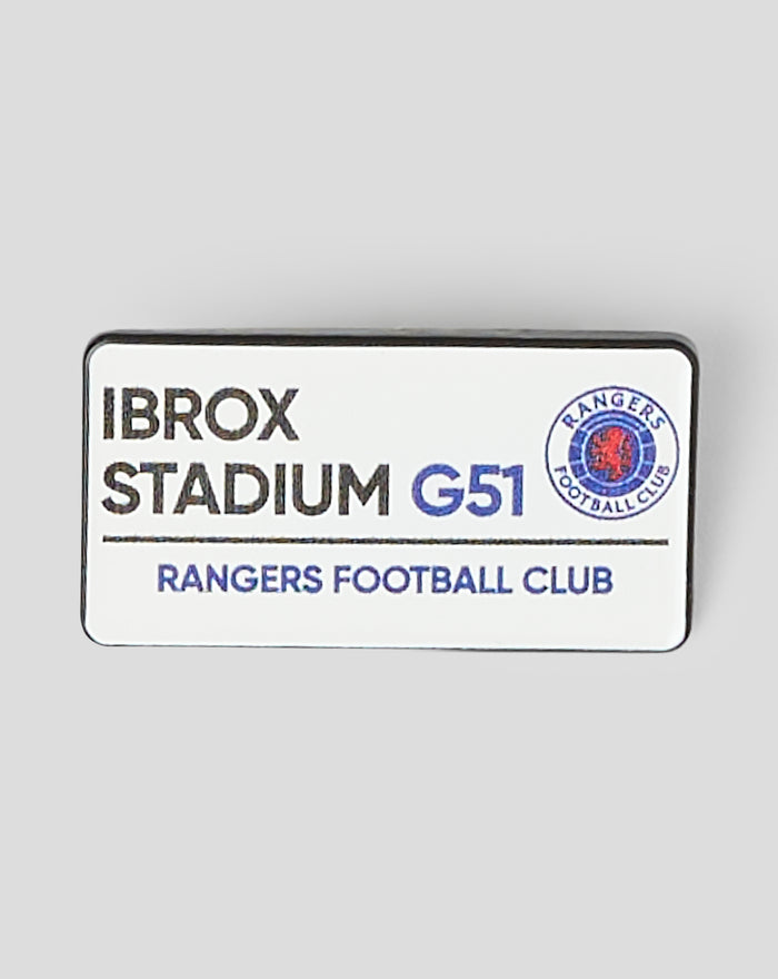 Rangers badge showing IBROX STADIUM G51 text with the club crest.