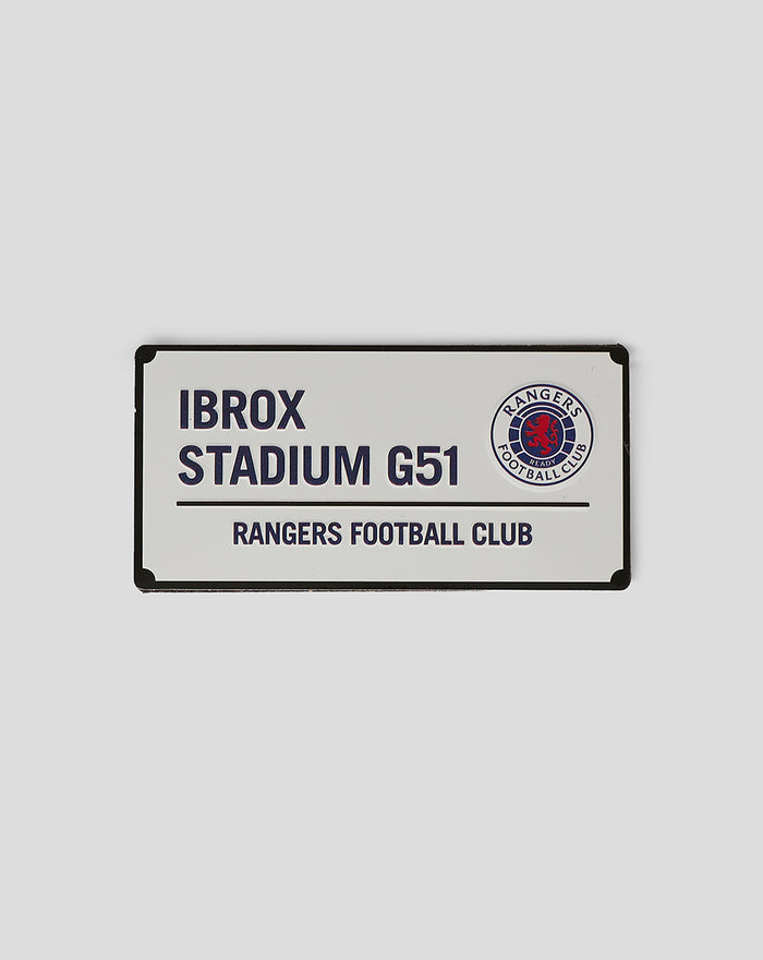 Ibrox Stadium street sign magnet with Rangers Football Club emblem