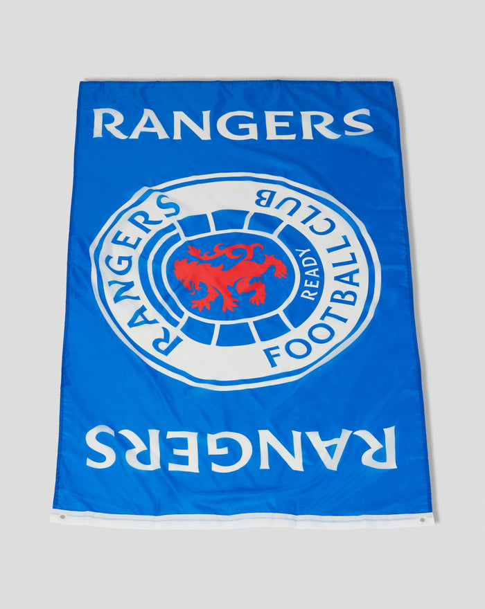 Blue Ready Crest 5x3 flag featuring the Rangers crest and white text