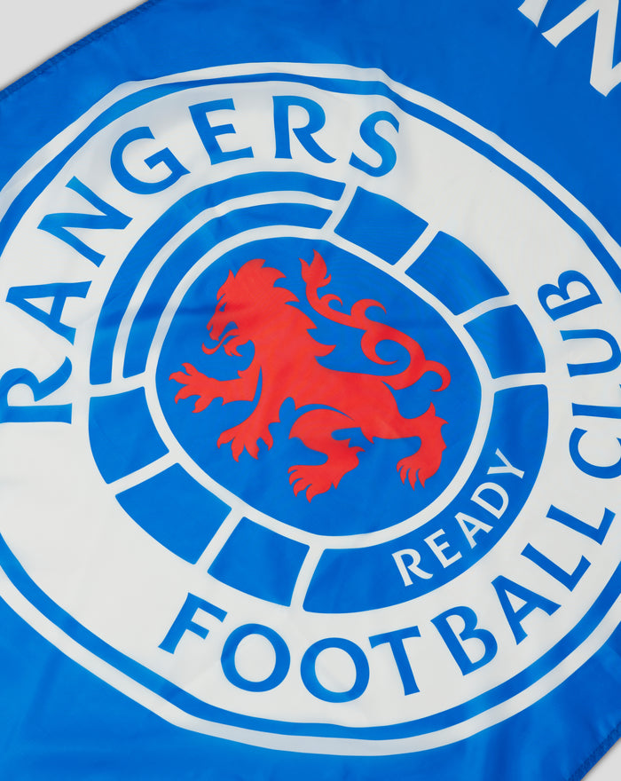 Blue Ready Crest 5x3 flag close up showing the Rangers crest