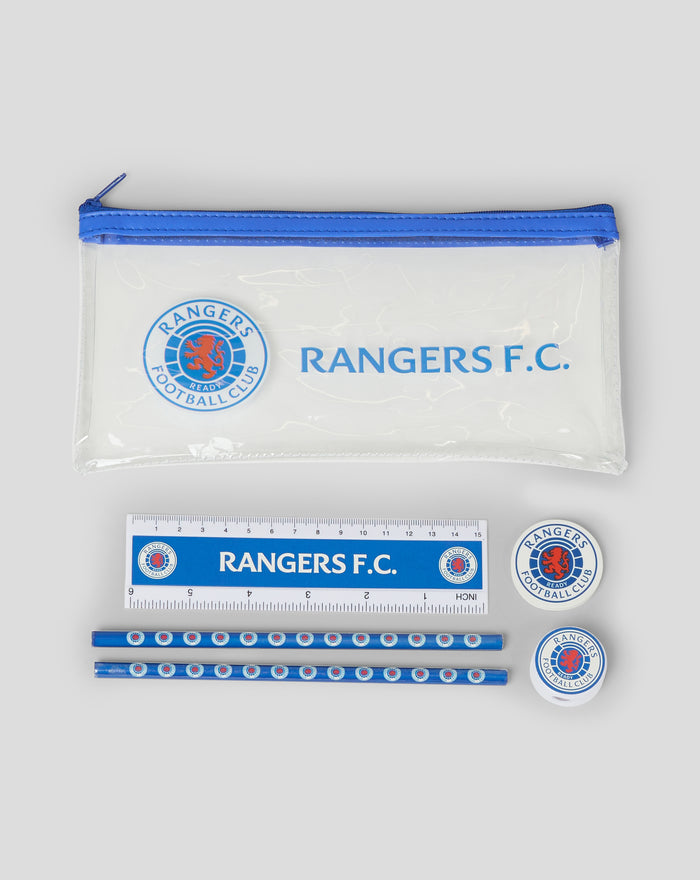 Rangers essential stationery set laid out with a clear zip pouch ruler pencils and logo stickers