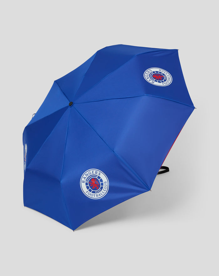 Blue telescopic umbrella with Rangers Football Club crest on the canopy
