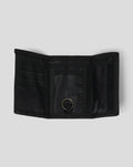 IN HOUSE RIPPER WALLET close up of black tactical fabric and metal ring attachment