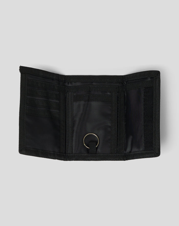 IN HOUSE RIPPER WALLET close up of black tactical fabric and metal ring attachment