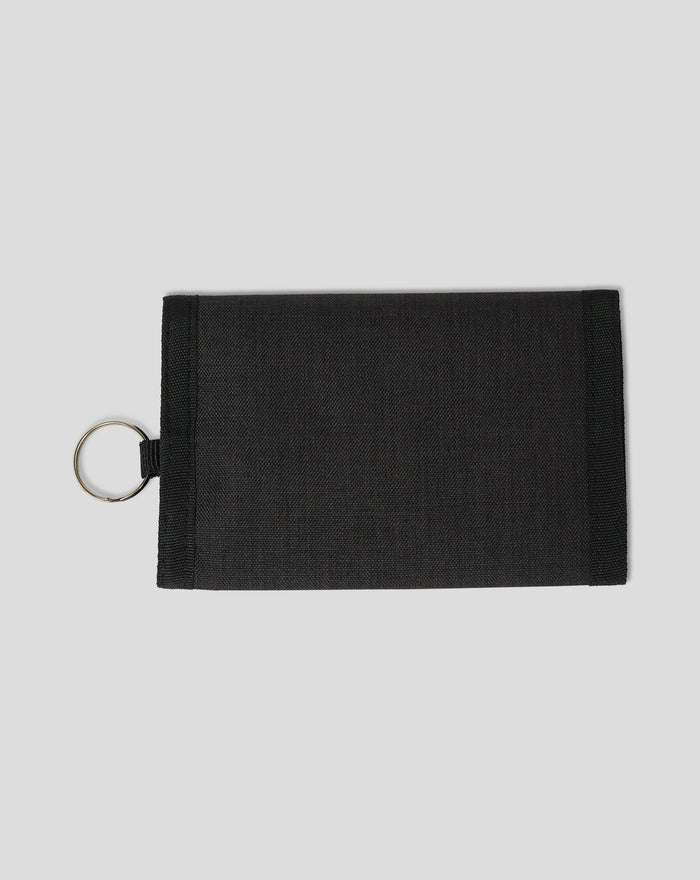 IN HOUSE RIPPER WALLET partial view highlighting black fabric stitching and metal ring