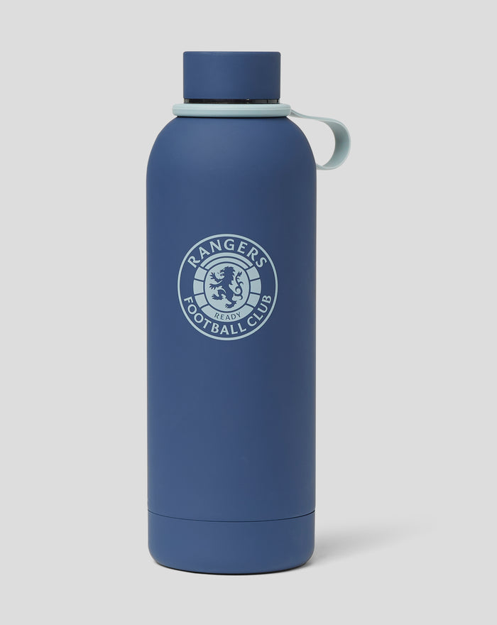 Blue Rangers matte thermos with a light blue ring around the neck and Rangers Football Club crest on the body.