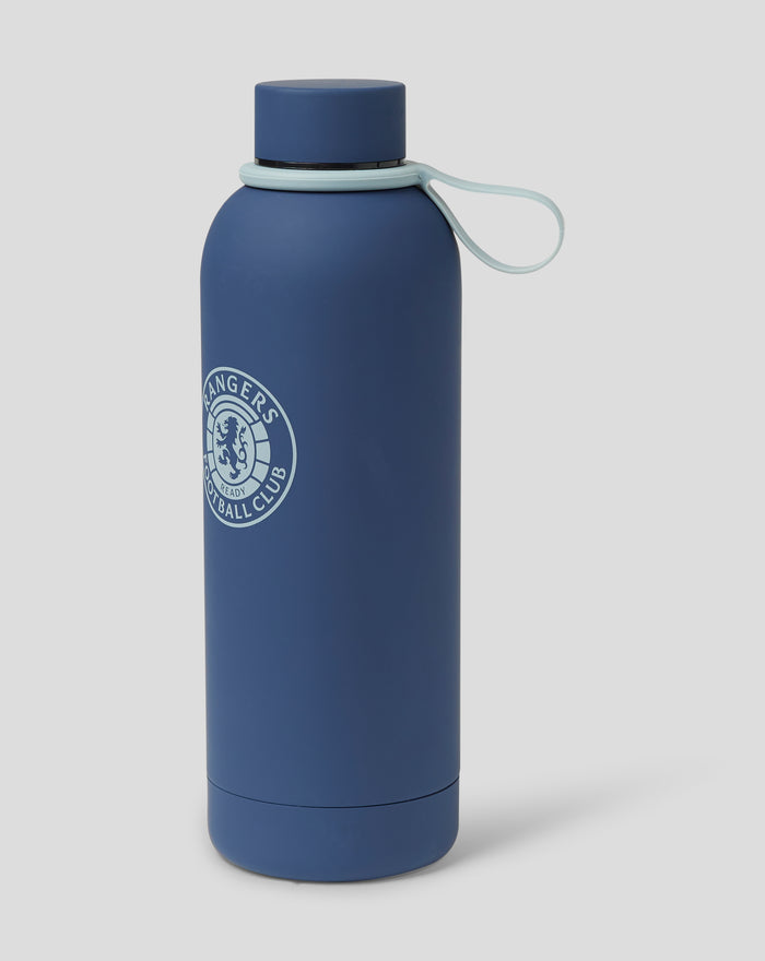 Blue Rangers water bottle with a matching blue cap and light blue loop handle; Rangers Football Club crest on the front.