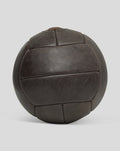 Close up of size 5 deluxe leather football with visible brown top laces