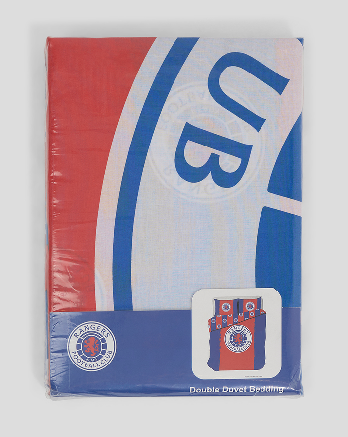 Packaged double duvet bedding featuring Rangers Football Club branding.