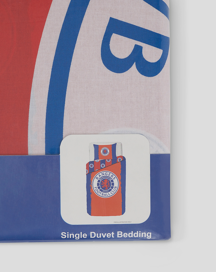 Single duvet bedding packaging showing a folded duvet with a Rangers Football Club crest.