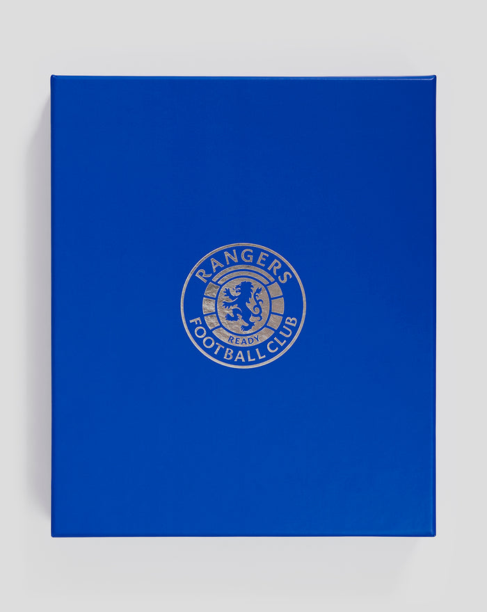 Blue presentation box featuring a centered silver Rangers Football Club crest