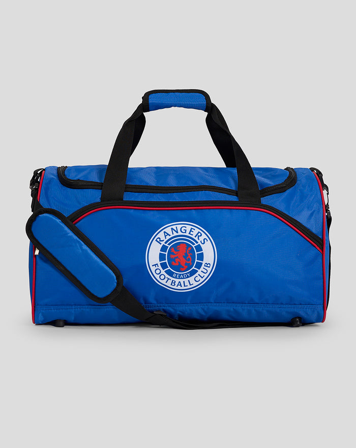 Blue Rangers 24/25 holdall with black handles and red piping featuring the Rangers Football Club crest on the front.