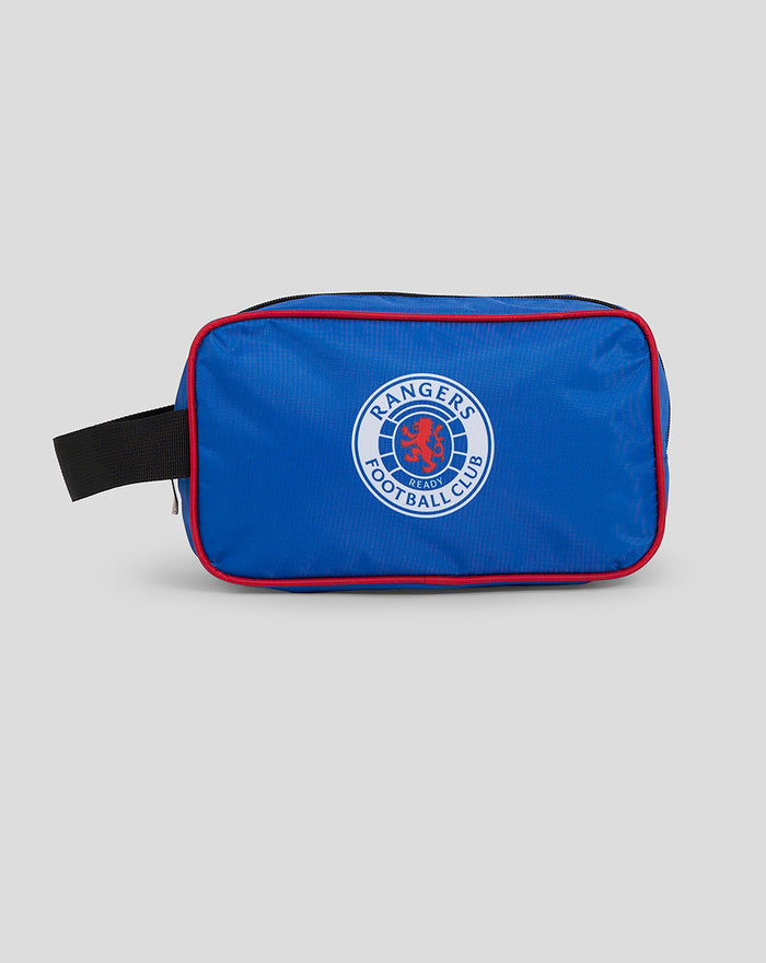 Blue Rangers 24/25 washbag with red trim, black side strap, and Rangers crest.