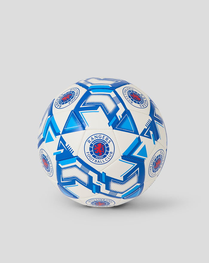 Rangers Technic size 5 football featuring blue and white panels with angular geometric graphics and club crest