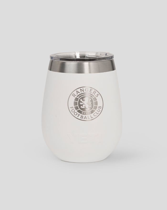 White YETI 10 oz tumbler with clear lid and Rangers Football Club crest on the side
