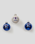 Three Rangers Football Club Christmas baubles in white and blue with the club crest and festive illustrations.