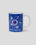 Blue Rangers Christmas mug featuring the club crest and festive icons.