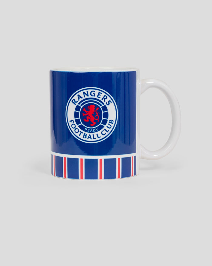 Blue Rangers charity mug featuring the club crest and red white blue stripes at the base