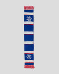 Rangers home scarf in blue white red stripes with club crest and fringed ends