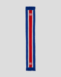Rangers away scarf in blue with a red central stripe white side stripes and club crests at ends