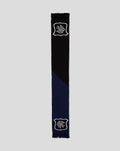 Rangers F.C. scarf in black with white club crest at the top and bottom and a blue diagonal section