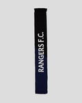 Rangers F.C. scarf in black and navy with bold white lettering along the length and fringed ends