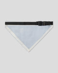 Light blue triangular pet bandana with white trim and black adjustable strap.