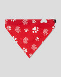 Red pet bandana with white paw prints and Rangers monogram pattern