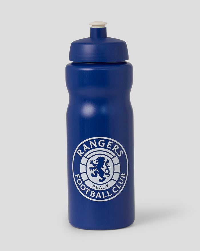 Blue Rangers FC water bottle with white cap and crest logo
