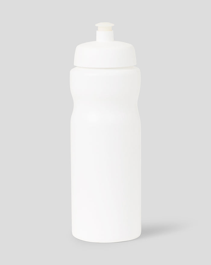 White water bottle with a push cap and contoured body