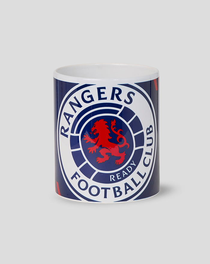 Rangers FC large crest mug with white circular crest on navy blue background and red lion