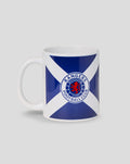 White Rangers FC saltire mug shown from side with circular crest on the front.