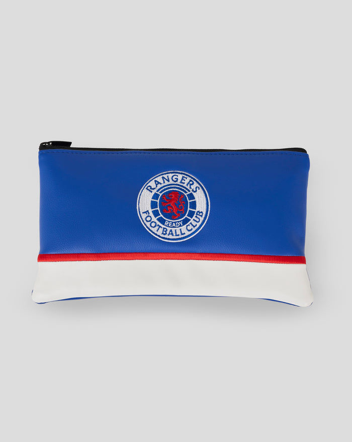 Blue Rangers Football Club pouch with zipper at top and circular crest on the front