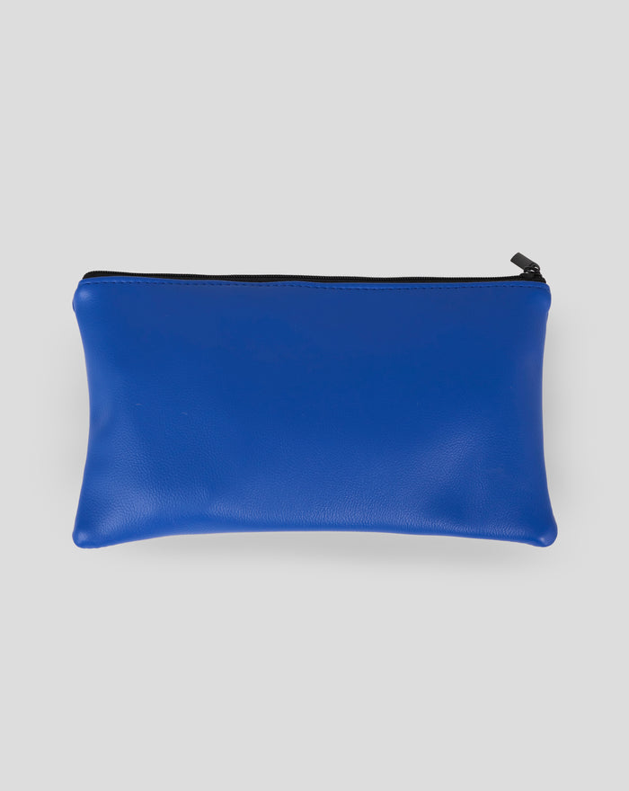 Blue Rangers Football Club bag viewed from the side with top zipper and crest visible