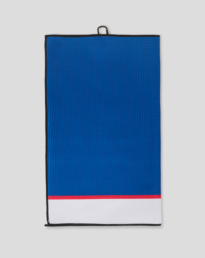 Rangers Lumi 2.0 players towel in royal blue with black trim and hanging loop
