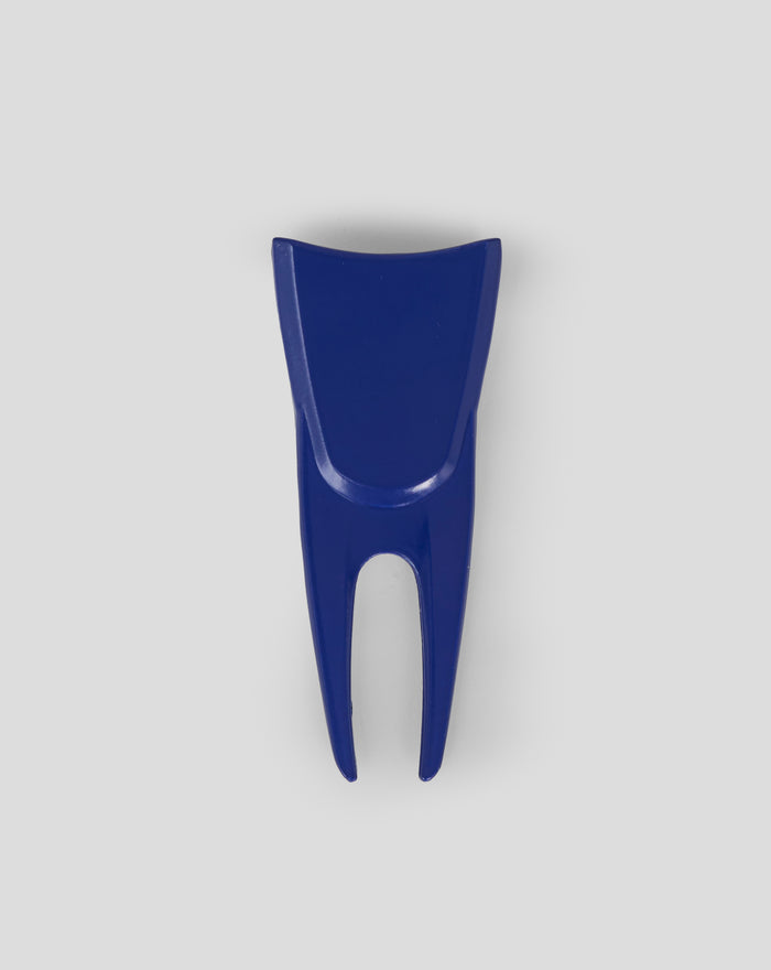 Close up of the blue Rangers mission alignment tool showing the curved top and forked prongs