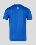 Back view of blue unisex retro 1991-92 Rangers home shirt with a small white crest at the upper back.
