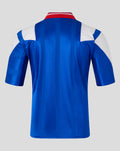 Back view of blue retro 1992-94 home shirt with red collar and white shoulder panels