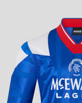 Close up of blue retro 1992-94 home shirt showing red collar and white shoulder panel