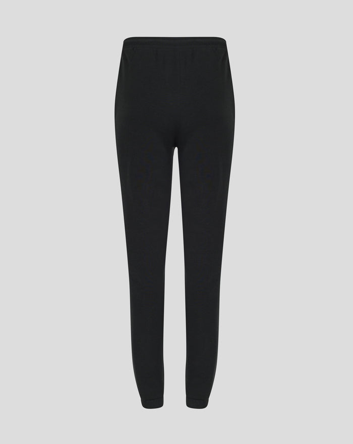 Back view of black Rangers core jogger with ribbed waistband and blue crest on the thigh