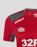 Red women's training short sleeve t shirt with grey shoulder panels and white 32Red logo