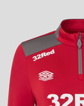 Front view of red training top featuring 32Red text and Pro Training logo with grey shoulder accents