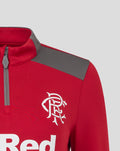 Red training quarter zip with grey shoulder panel and white crest on chest