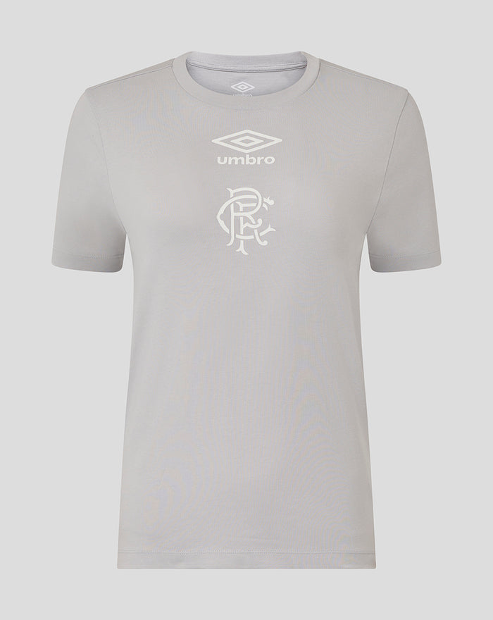 Grey women's presentation logo T shirt with white Umbro logo and club crest on the chest