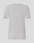 Back view of women's light gray presentation logo T shirt with plain back.